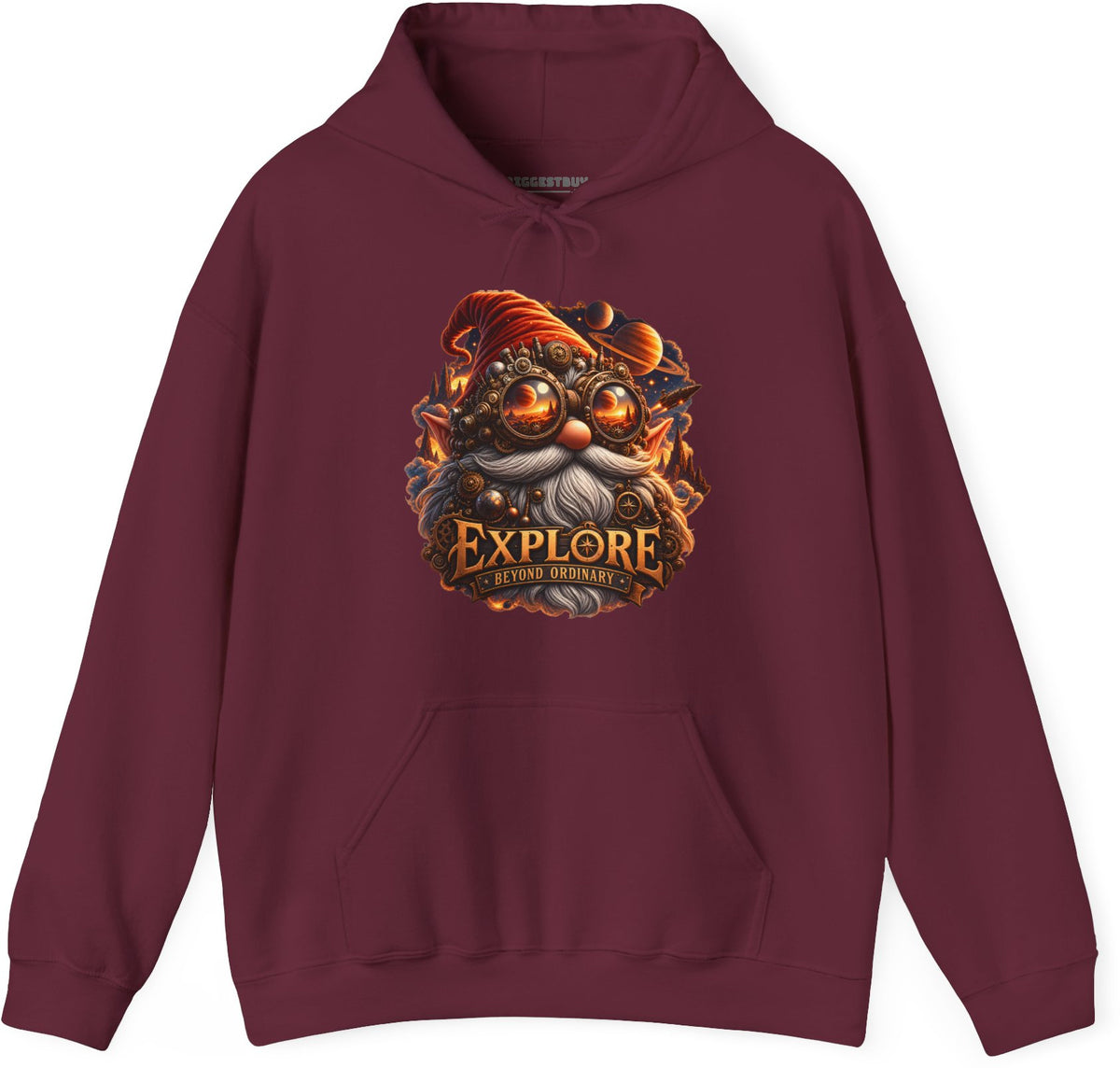Clockwork Explorer - Pullover Hoodie in Maroon, front view