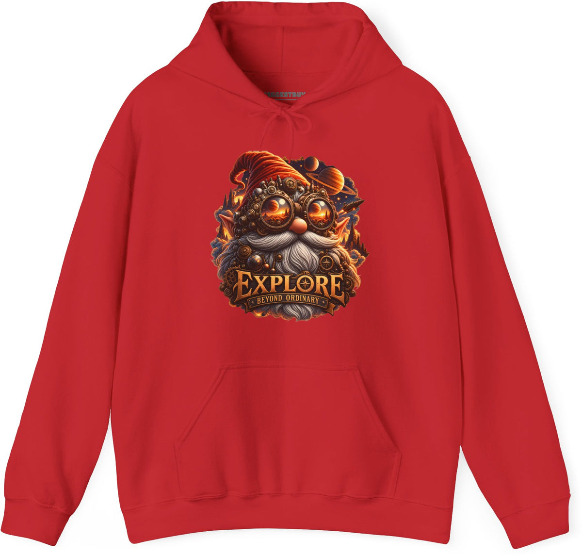 Clockwork Explorer - Pullover Hoodie in Red, front view