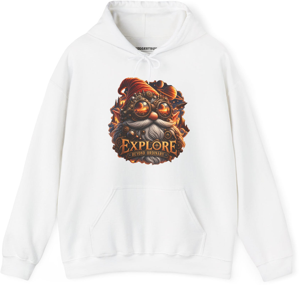 Clockwork Explorer - Pullover Hoodie in White, front view