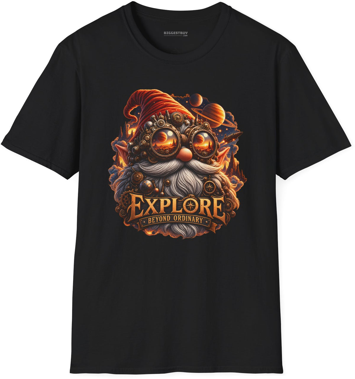 Clockwork Explorer - Softstyle T-Shirt in Black, front view