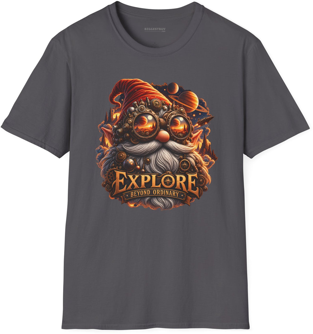 Clockwork Explorer - Softstyle T-Shirt in Charcoal, front view