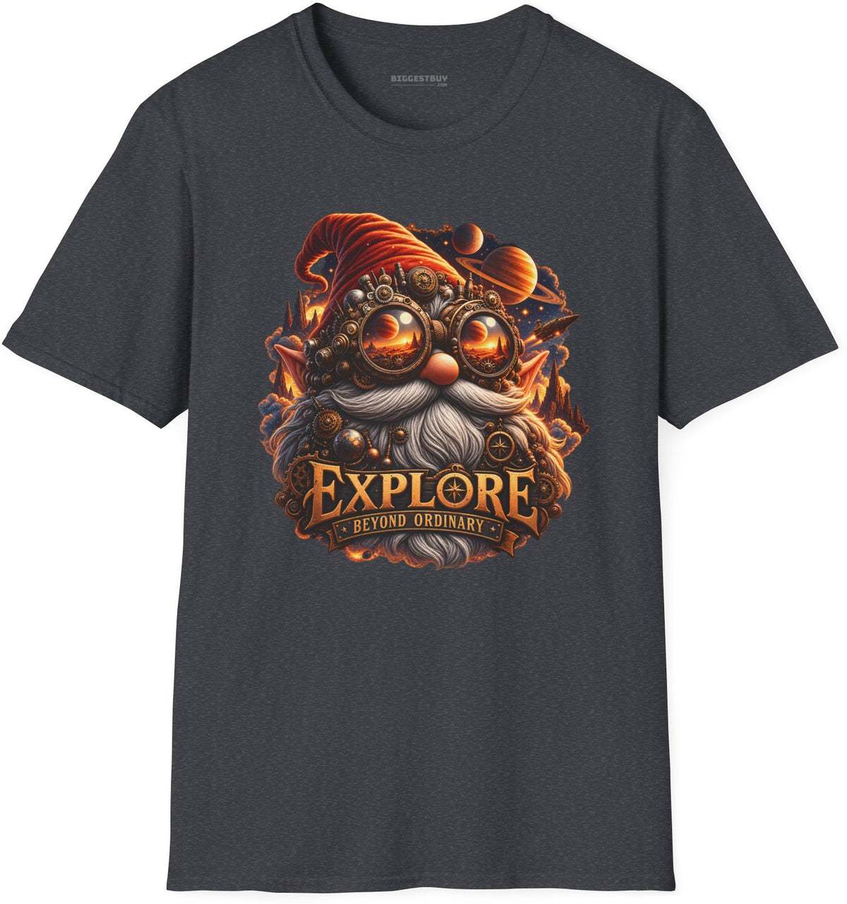 Clockwork Explorer - Softstyle T-Shirt in Dark Heather Grey, front view
