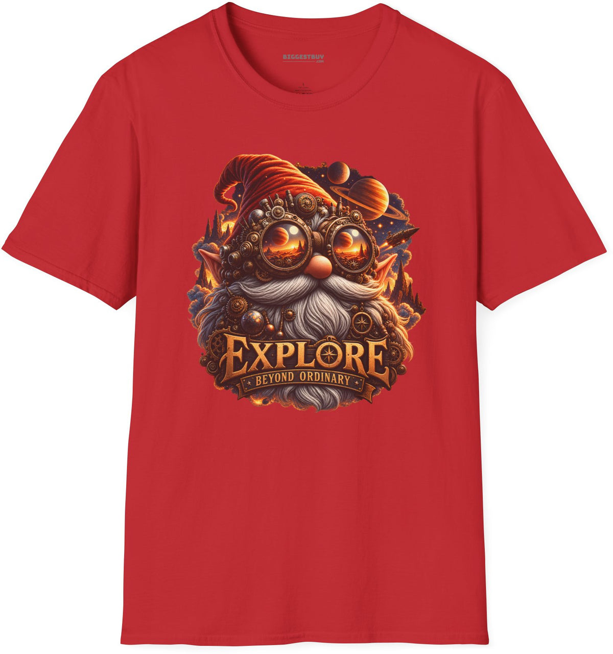 Clockwork Explorer - Softstyle T-Shirt in Red, front view