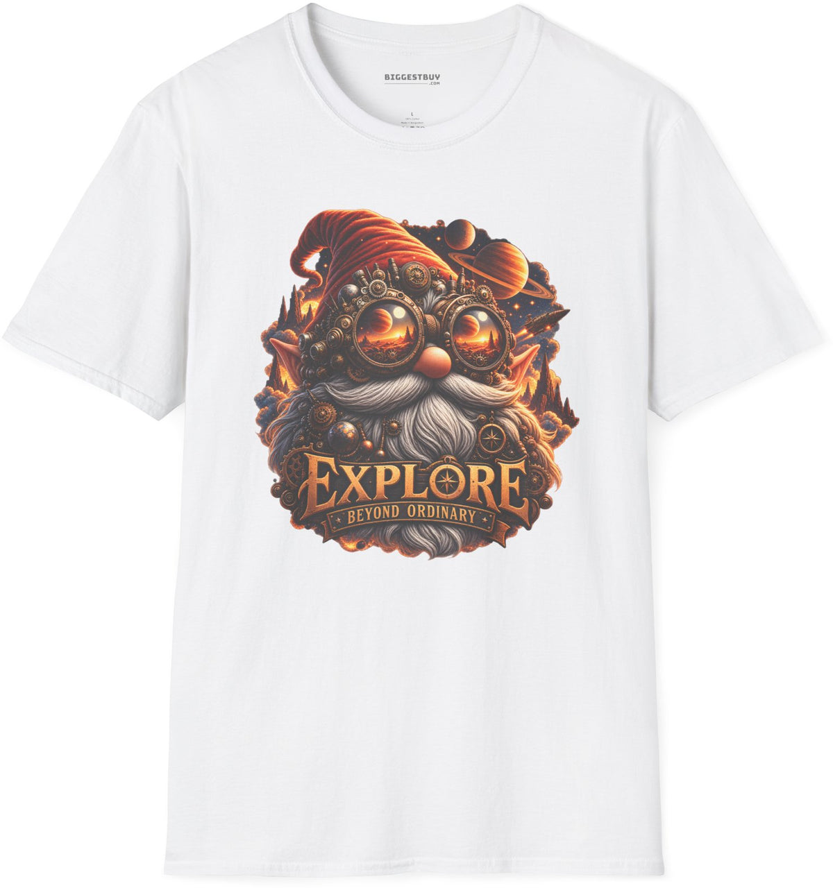 Clockwork Explorer - Softstyle T-Shirt in White, front view