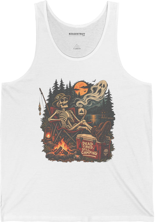 Dead Tired - Jersey Tank Top in White, front view