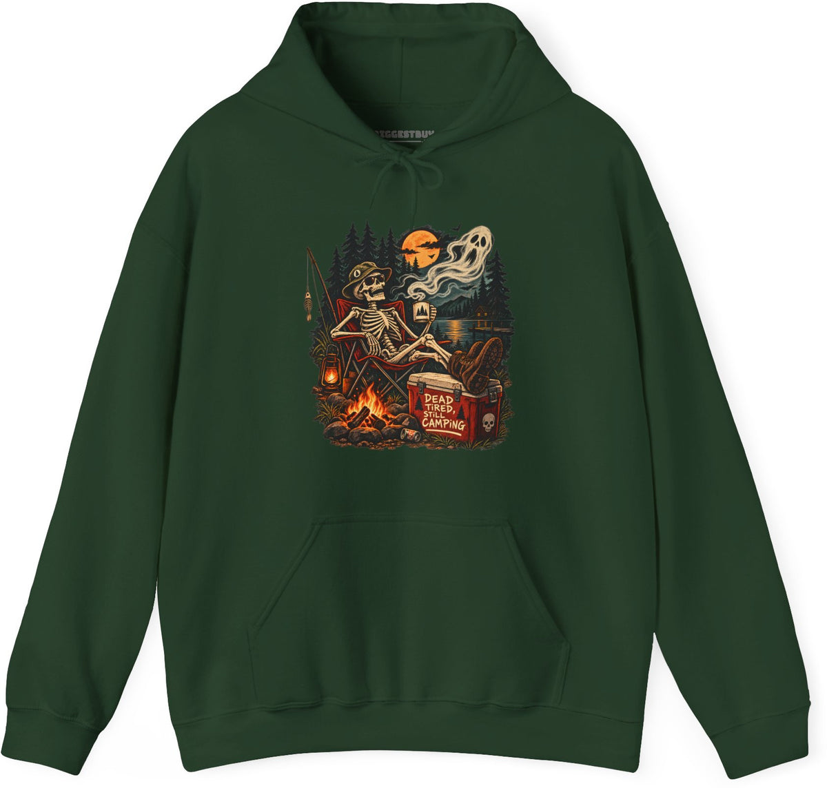 Dead Tired - Pullover Hoodie in Forest Green, front view