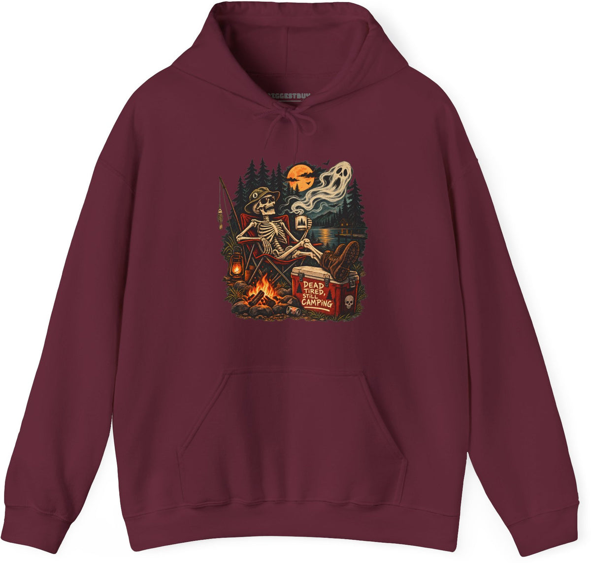Dead Tired - Pullover Hoodie in Maroon, front view