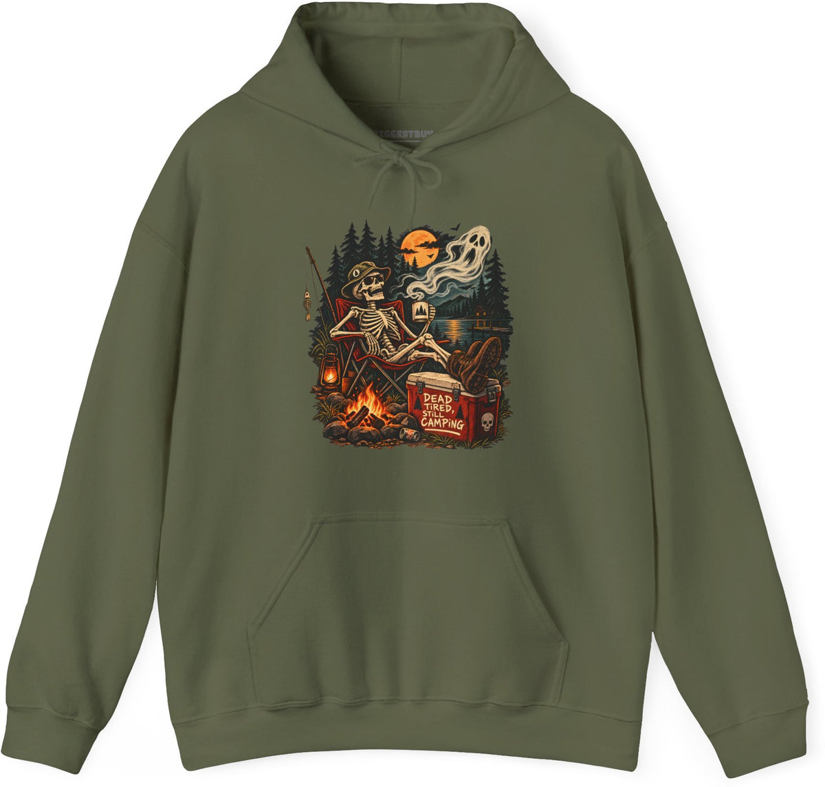 Dead Tired - Pullover Hoodie in Military Green, front view