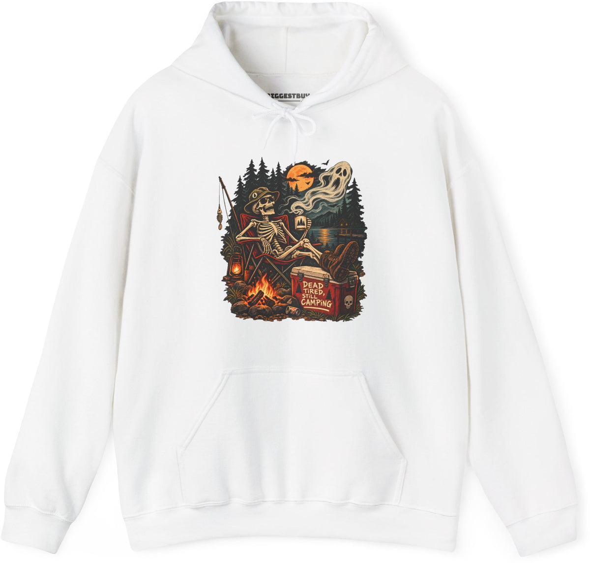 Dead Tired - Pullover Hoodie in White, front view
