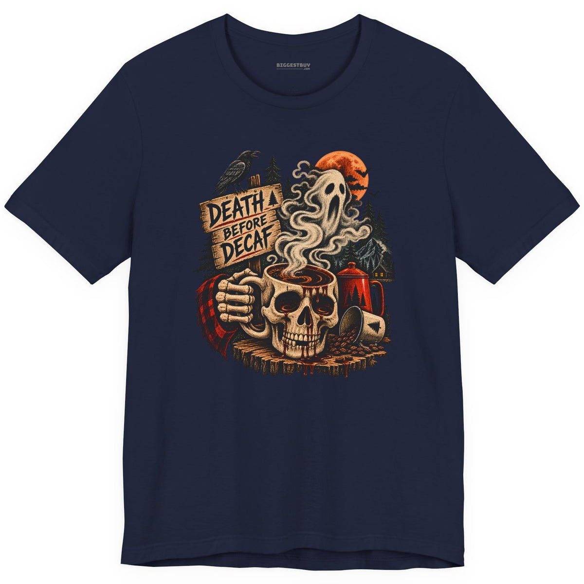 Death Decaf - Classic Jersey Tee in Navy, front view