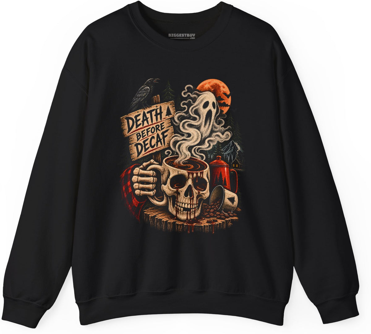 Death Decaf - Crewneck Sweatshirt in Black, front view