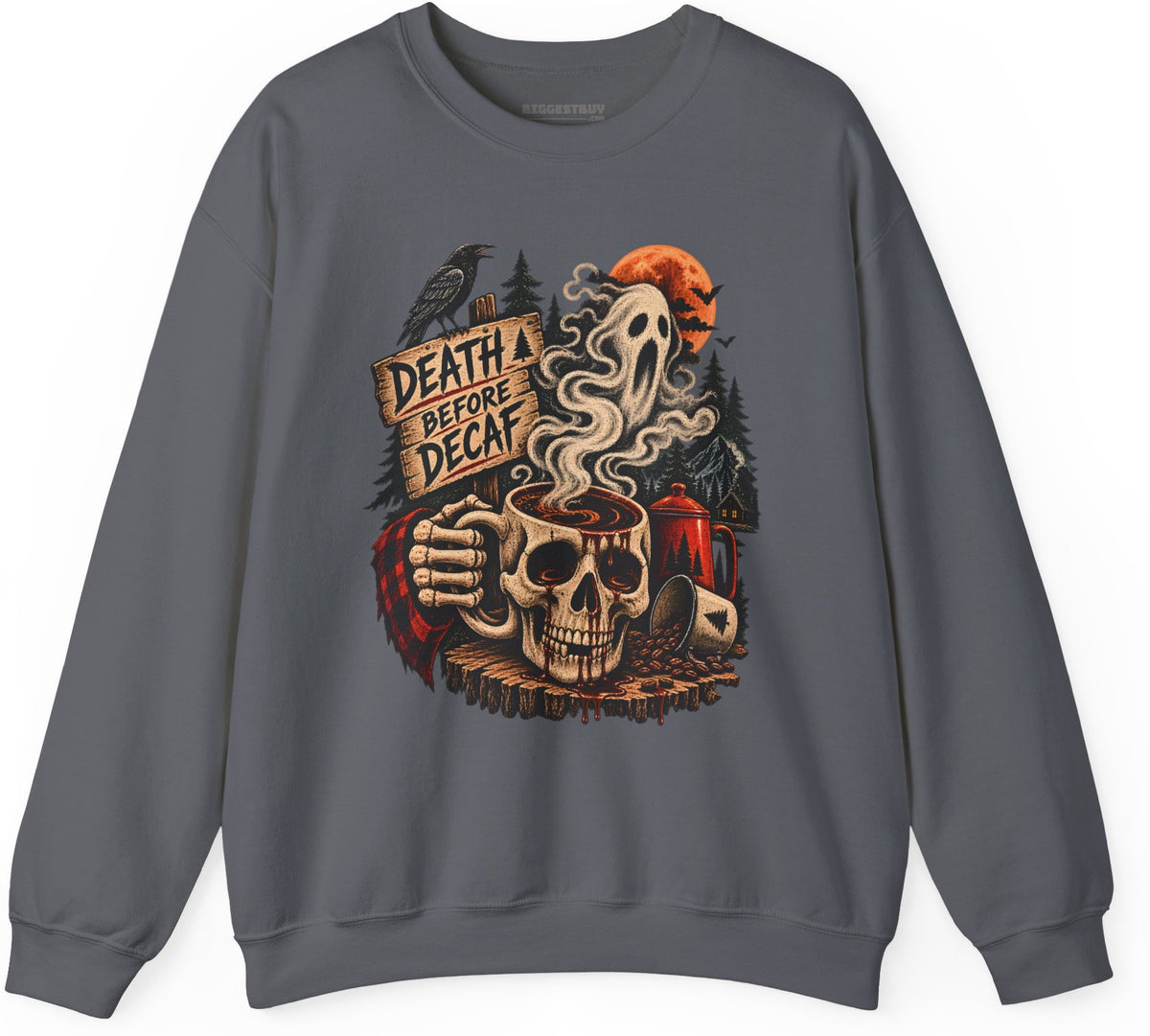 Death Decaf - Crewneck Sweatshirt in Charcoal, front view