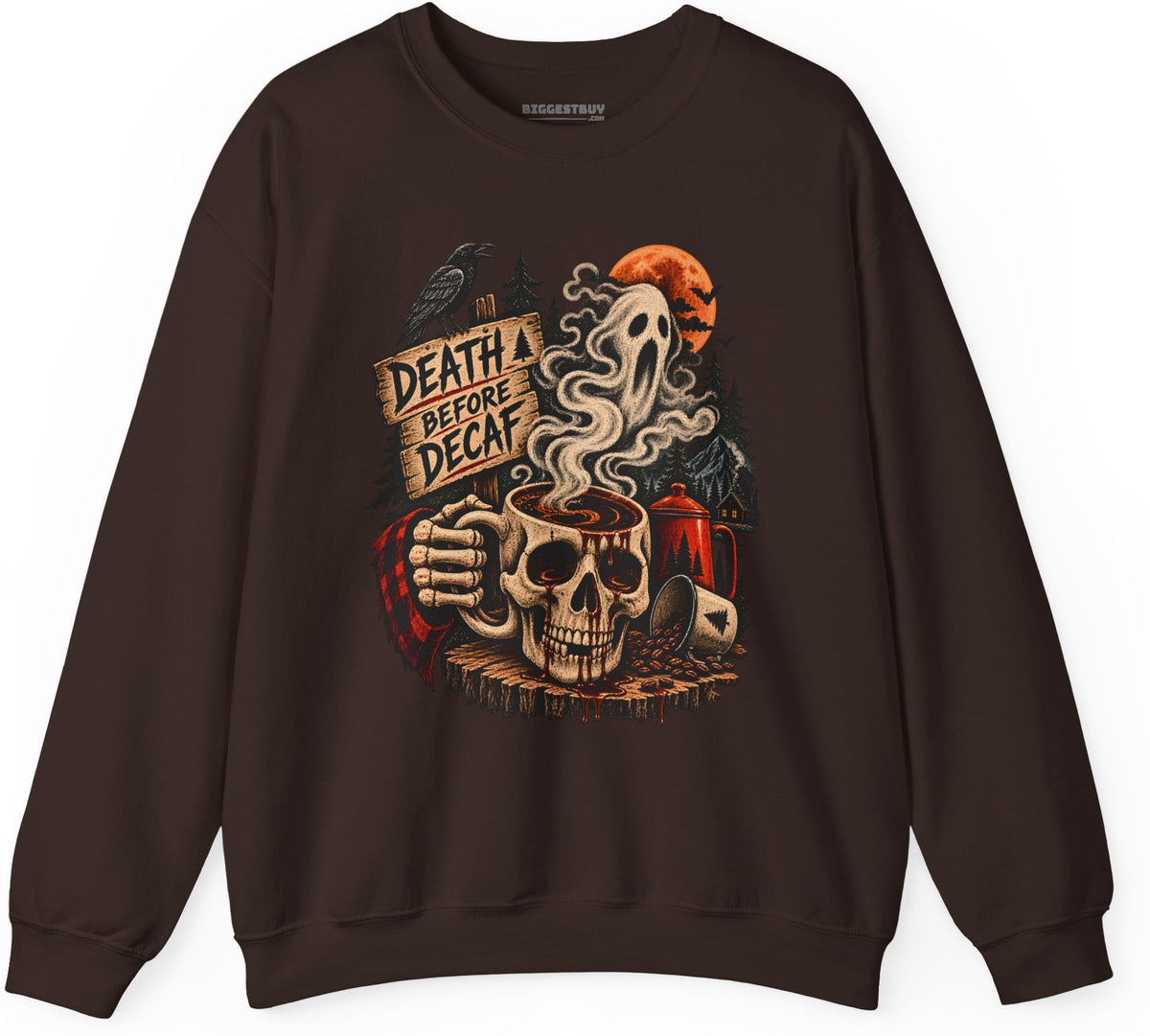 Death Decaf - Crewneck Sweatshirt in Dark Chocolate, front view