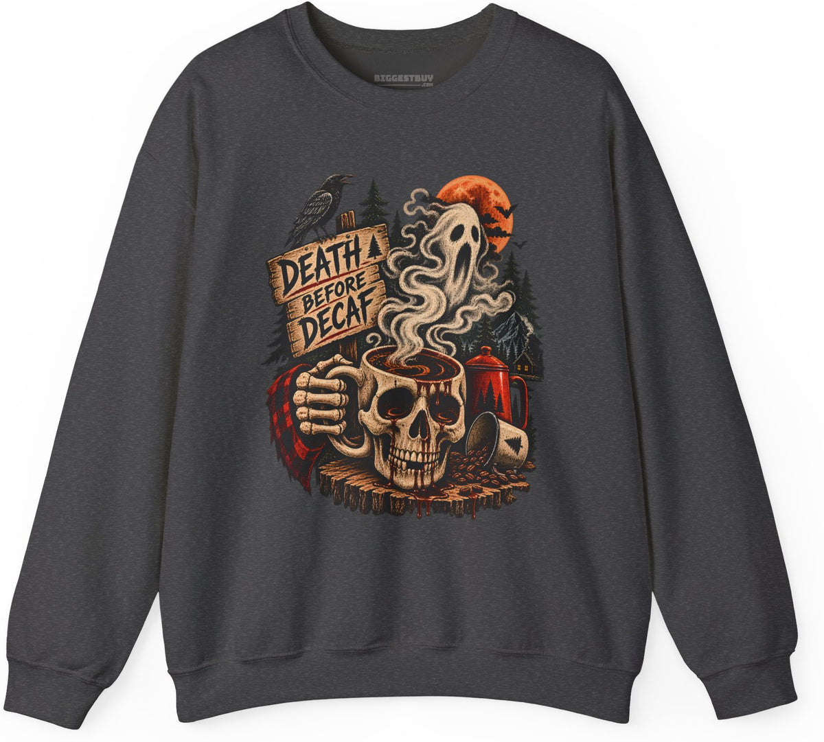 Death Decaf - Crewneck Sweatshirt in Dark Heather, front view