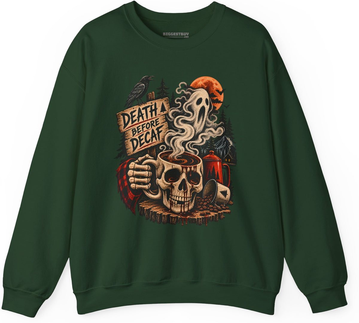 Death Decaf - Crewneck Sweatshirt in Forest Green, front view