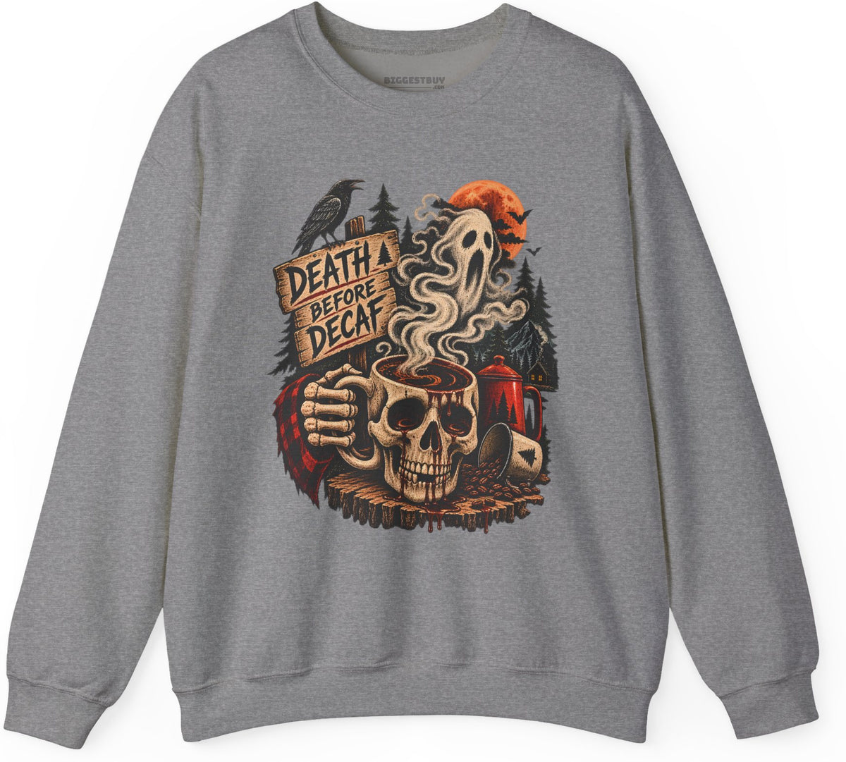 Death Decaf - Crewneck Sweatshirt in Graphite Heather, front view