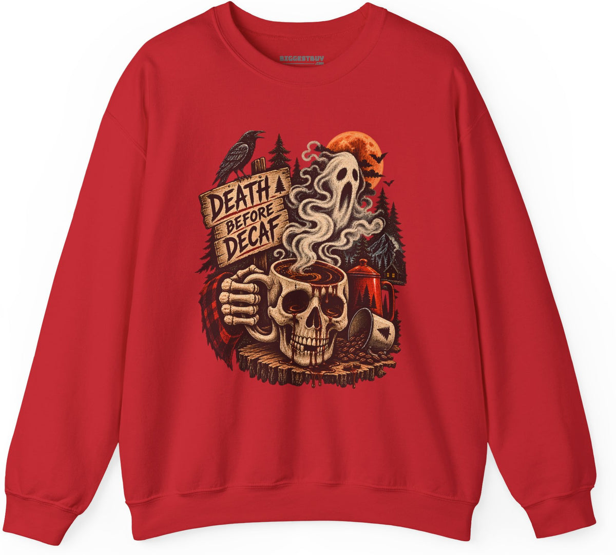 Death Decaf - Crewneck Sweatshirt in Red, front view