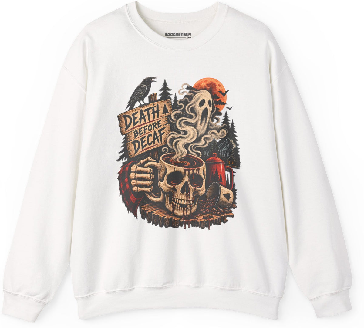 Death Decaf - Crewneck Sweatshirt in White, front view