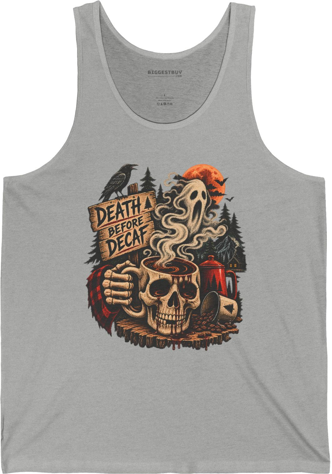 Death Decaf - Jersey Tank Top in Athletic Heather, front view