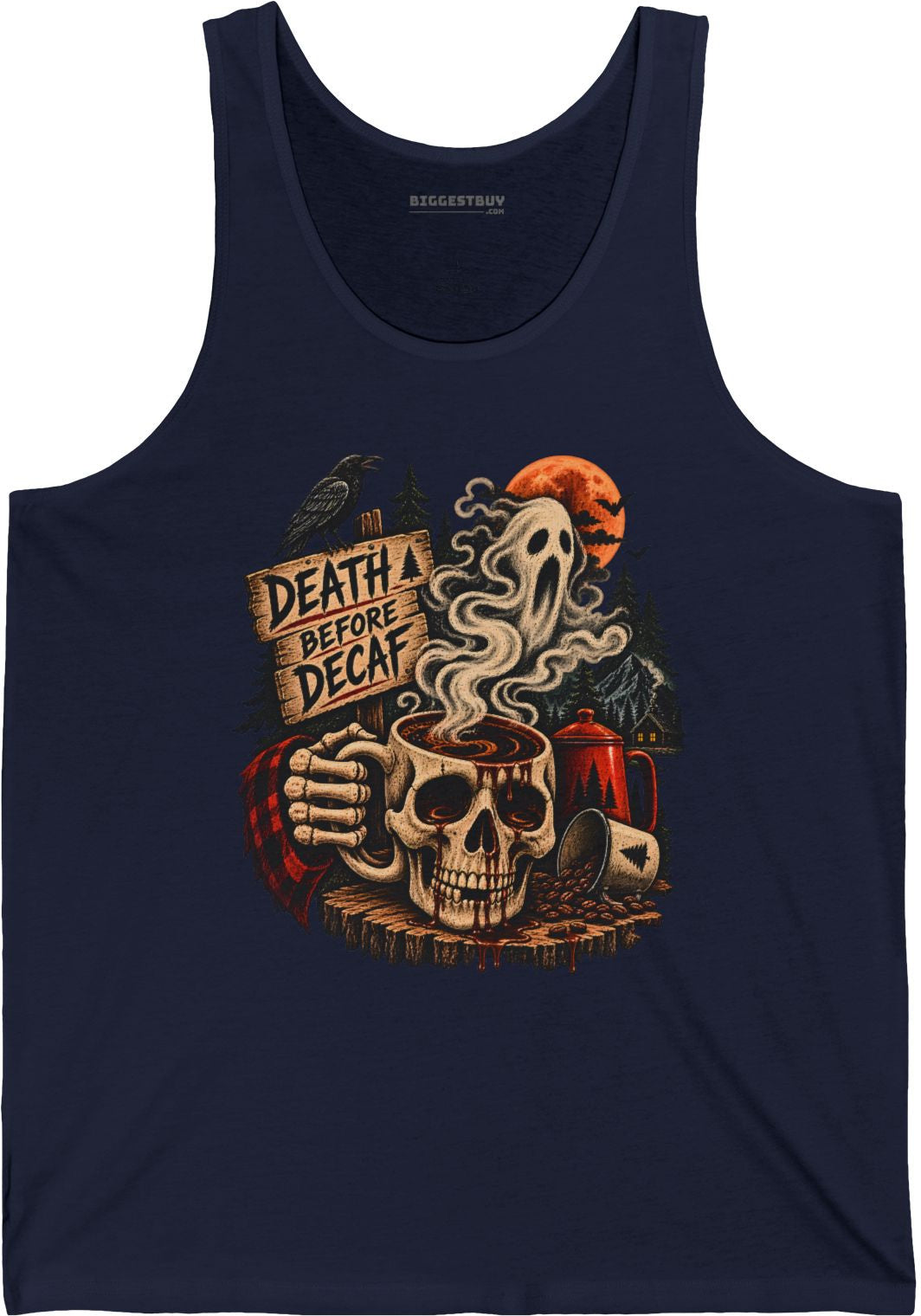 Death Decaf - Jersey Tank Top in Navy, front view