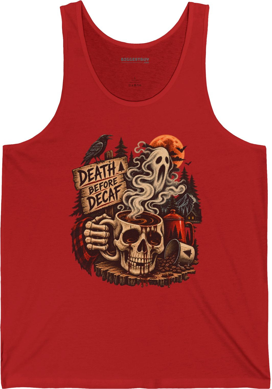 Death Decaf - Jersey Tank Top in Red, front view