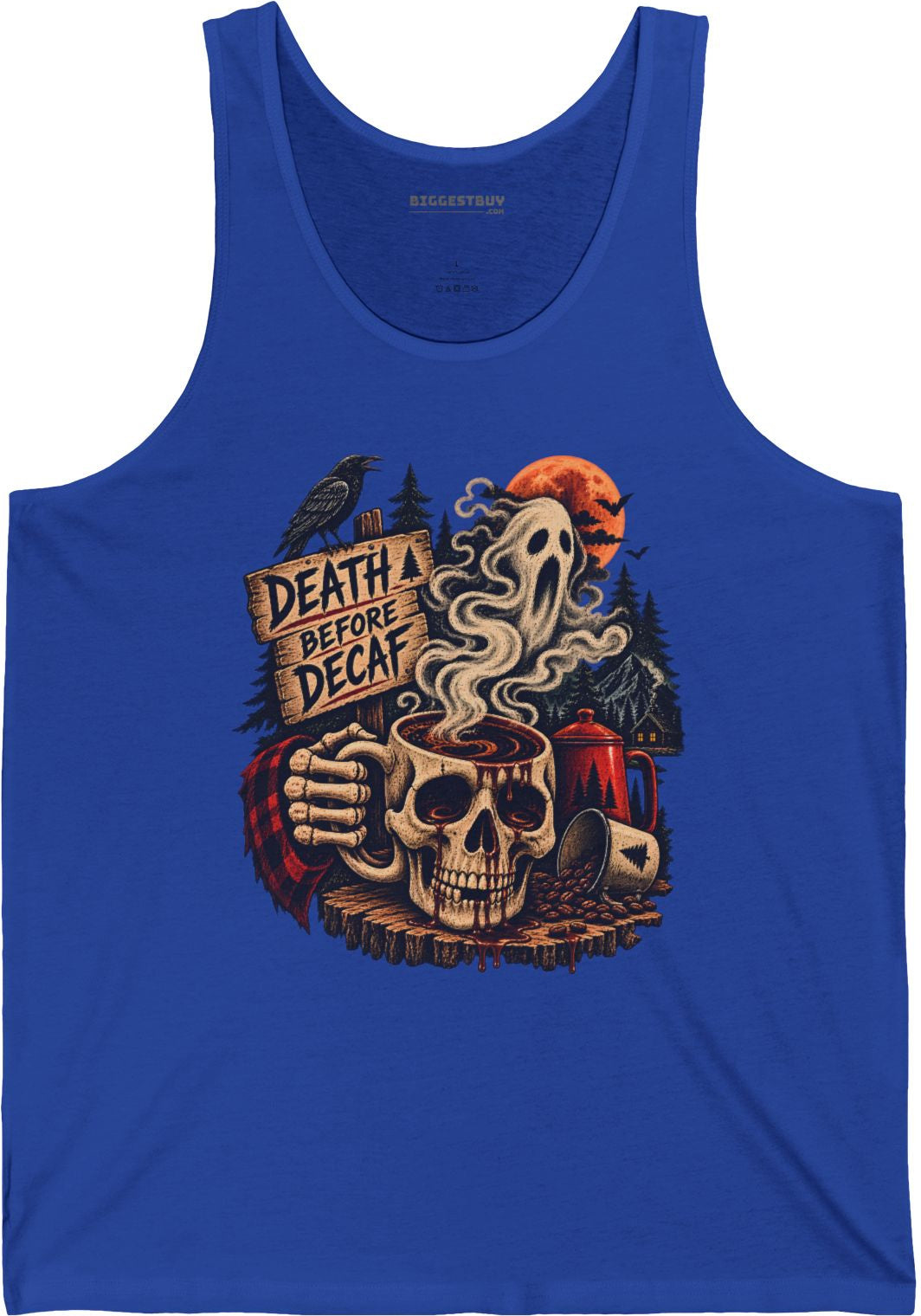 Death Decaf - Jersey Tank Top in True Royal, front view
