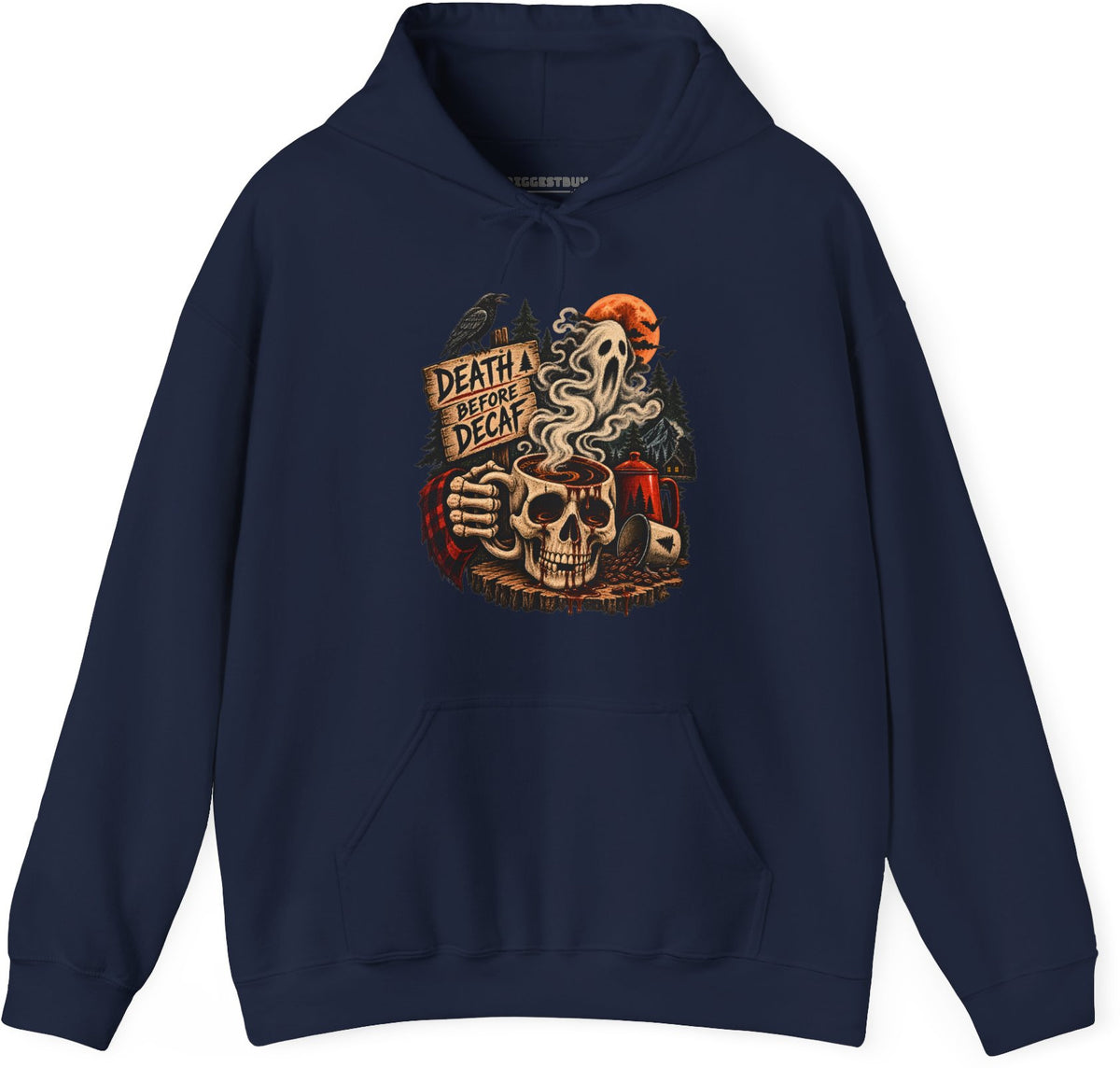 Death Decaf - Pullover Hoodie in Navy, front view