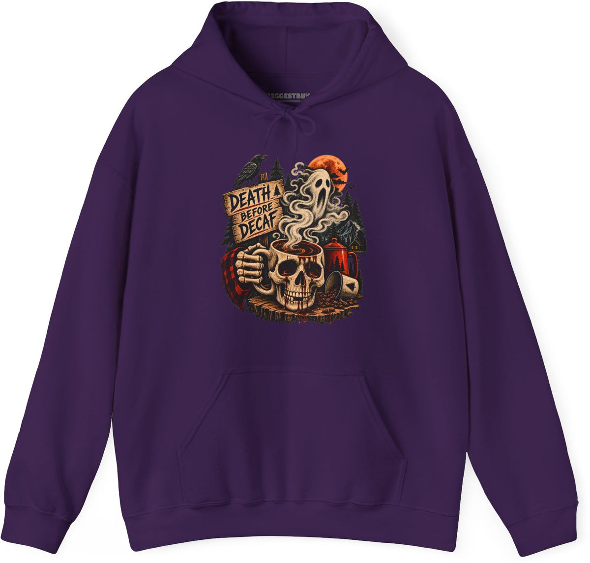Death Decaf - Pullover Hoodie in Purple, front view