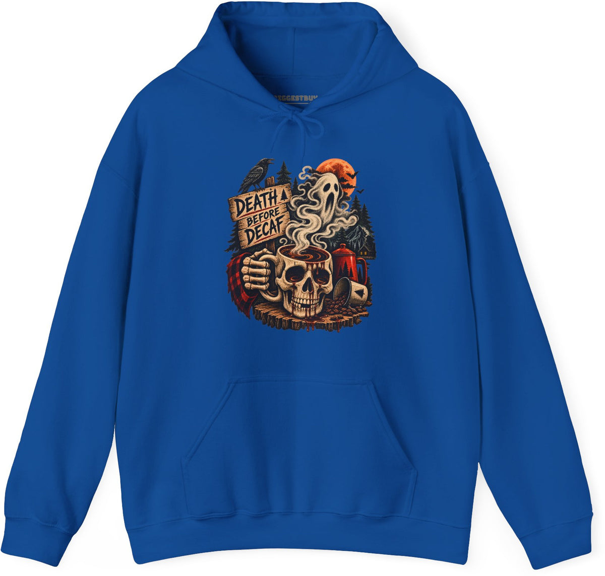 Death Decaf - Pullover Hoodie in Royal, front view
