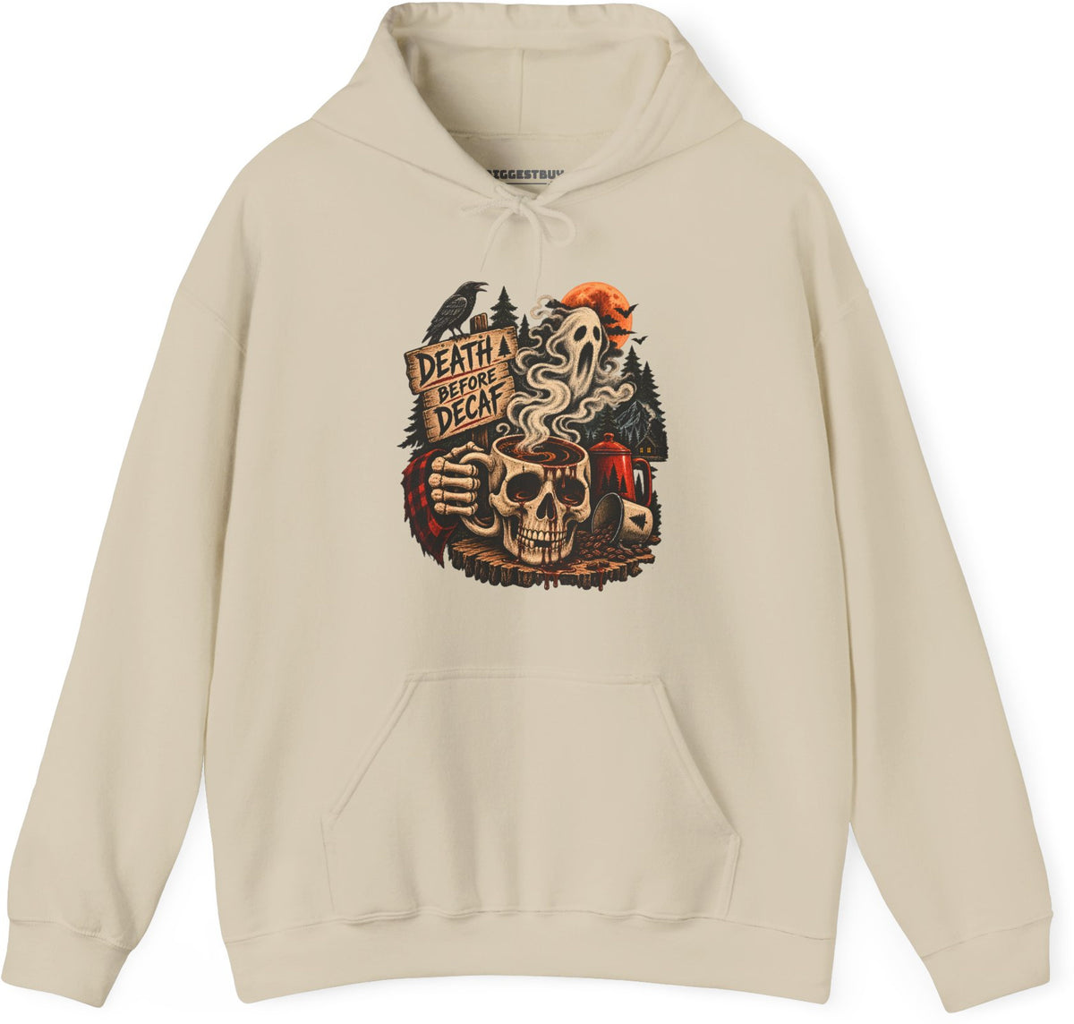 Death Decaf - Pullover Hoodie in Sand, front view
