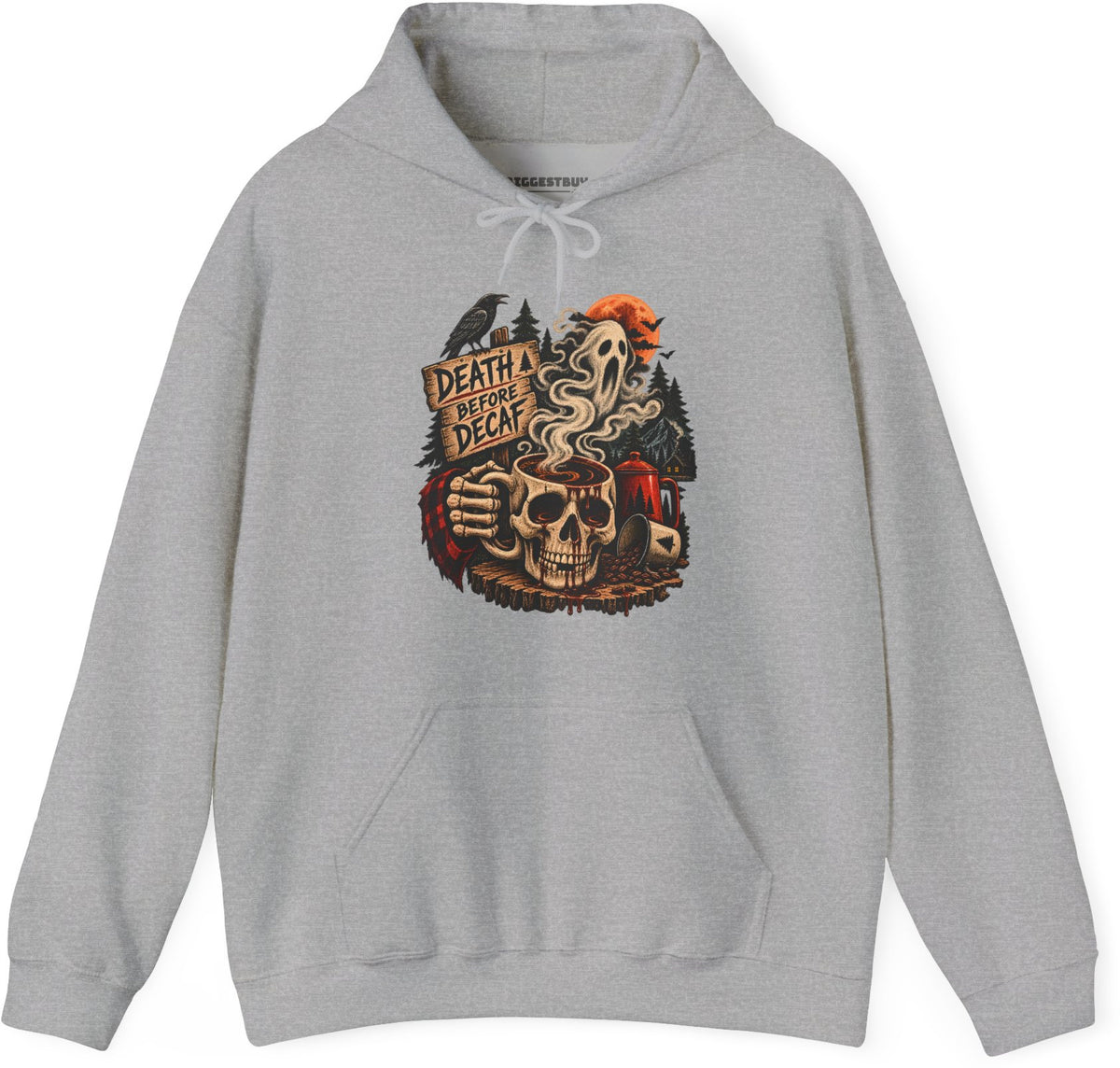 Death Decaf - Pullover Hoodie in Sport Grey, front view