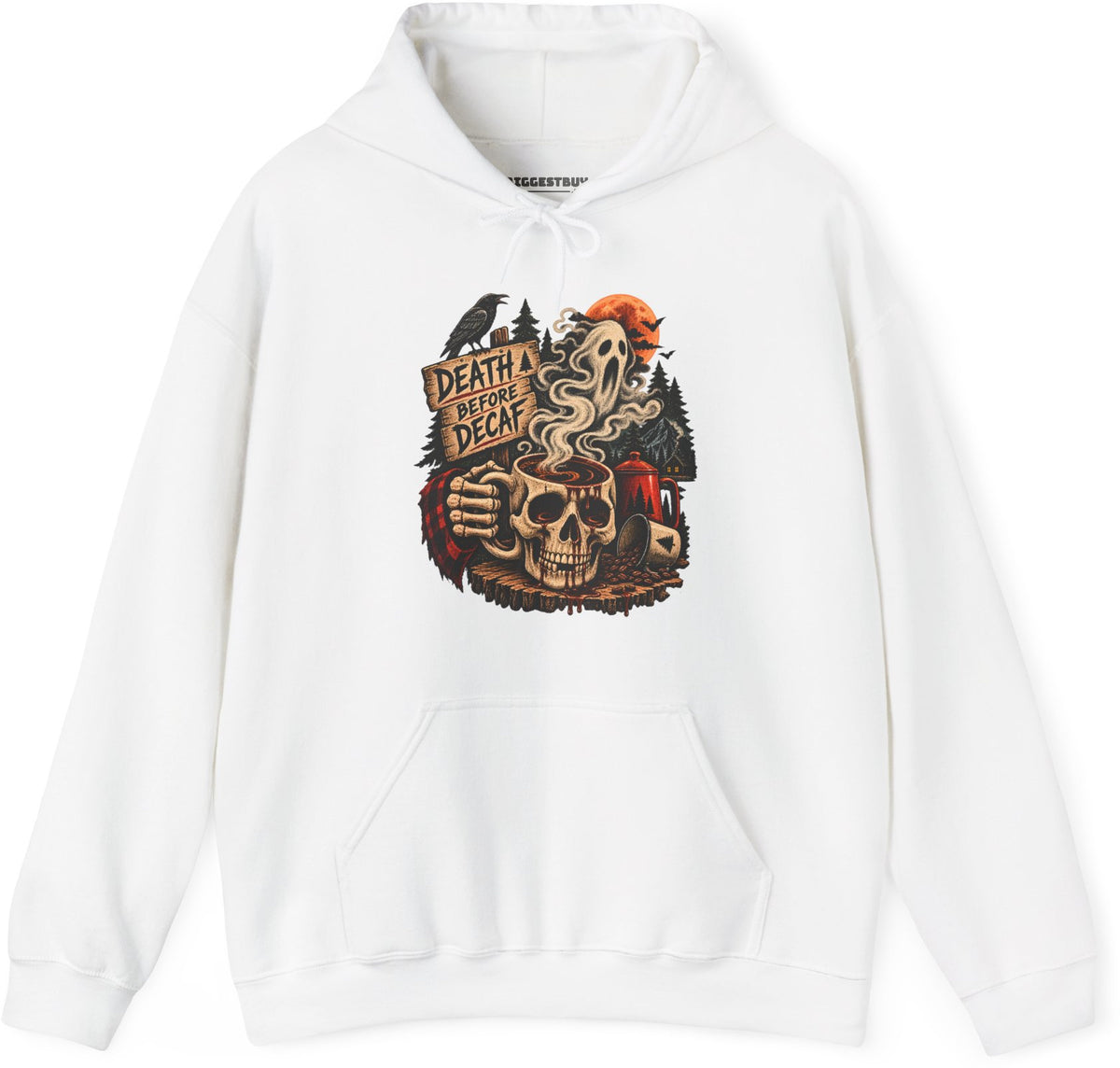 Death Decaf - Pullover Hoodie in White, front view
