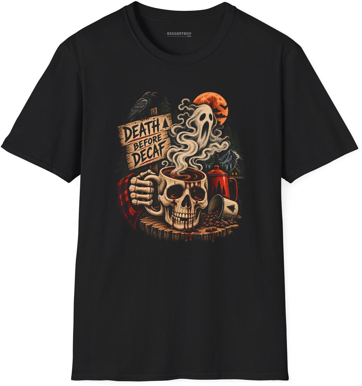 Death Decaf - Softstyle T-Shirt in Black, front view