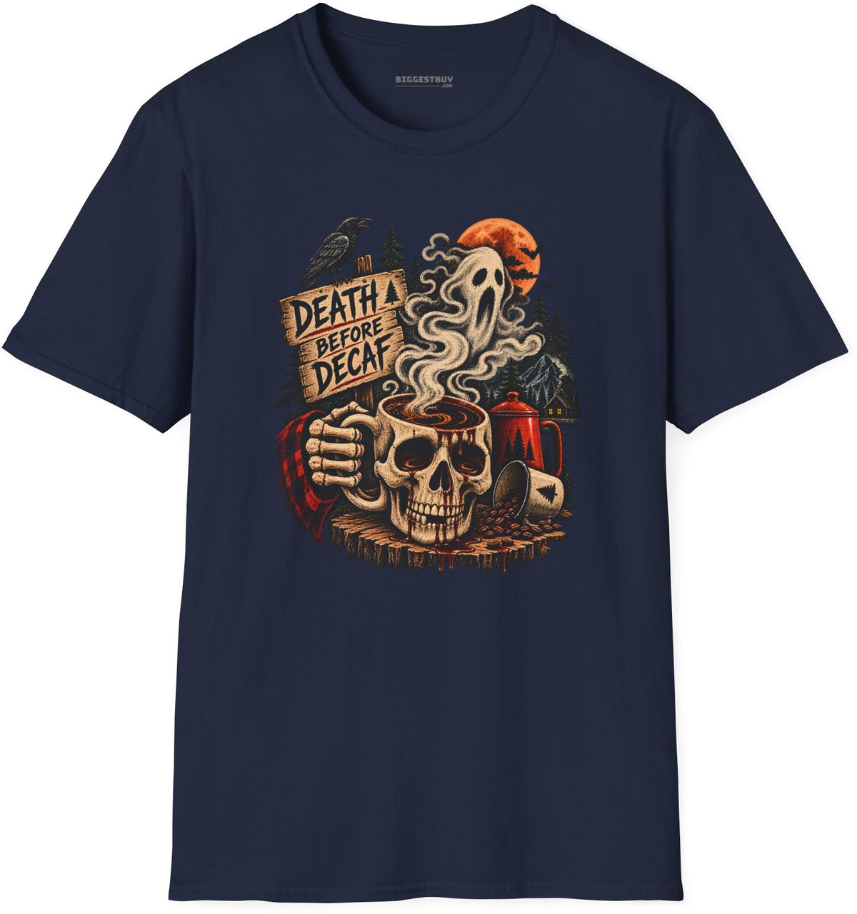 Death Decaf - Softstyle T-Shirt in Navy, front view