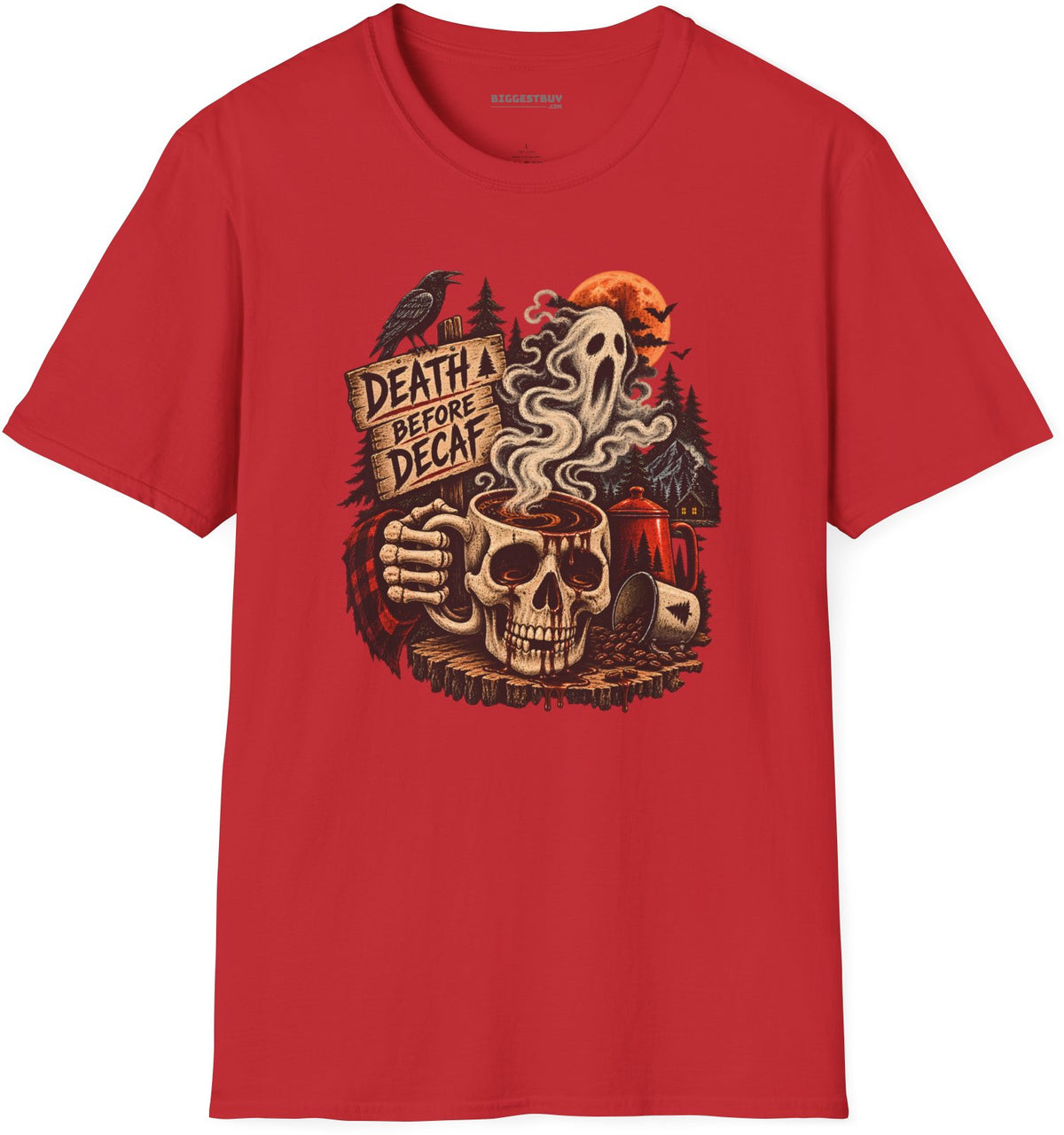 Death Decaf - Softstyle T-Shirt in Red, front view