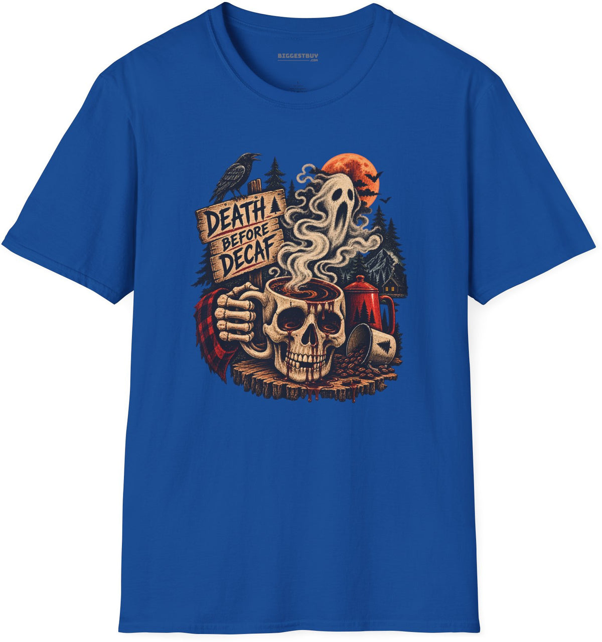 Death Decaf - Softstyle T-Shirt in Royal, front view