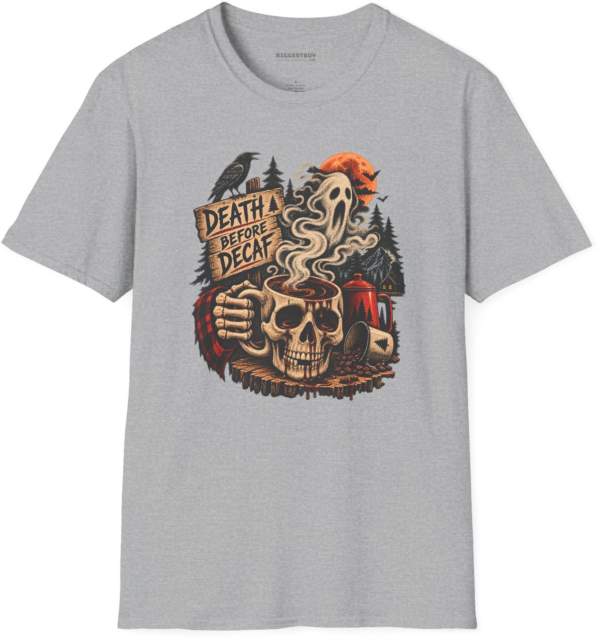 Death Decaf - Softstyle T-Shirt in Sport Grey, front view
