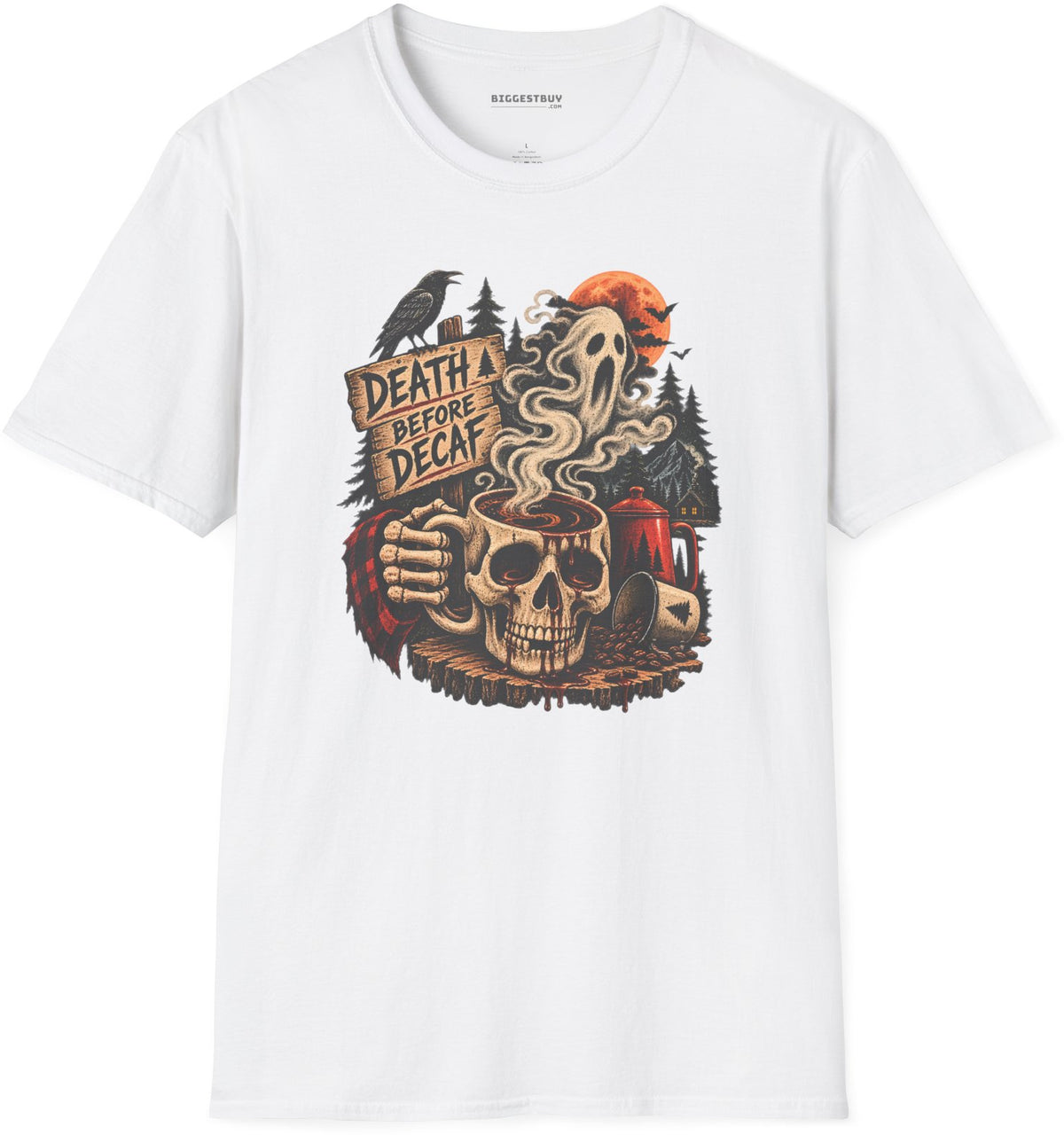 Death Decaf - Softstyle T-Shirt in White, front view