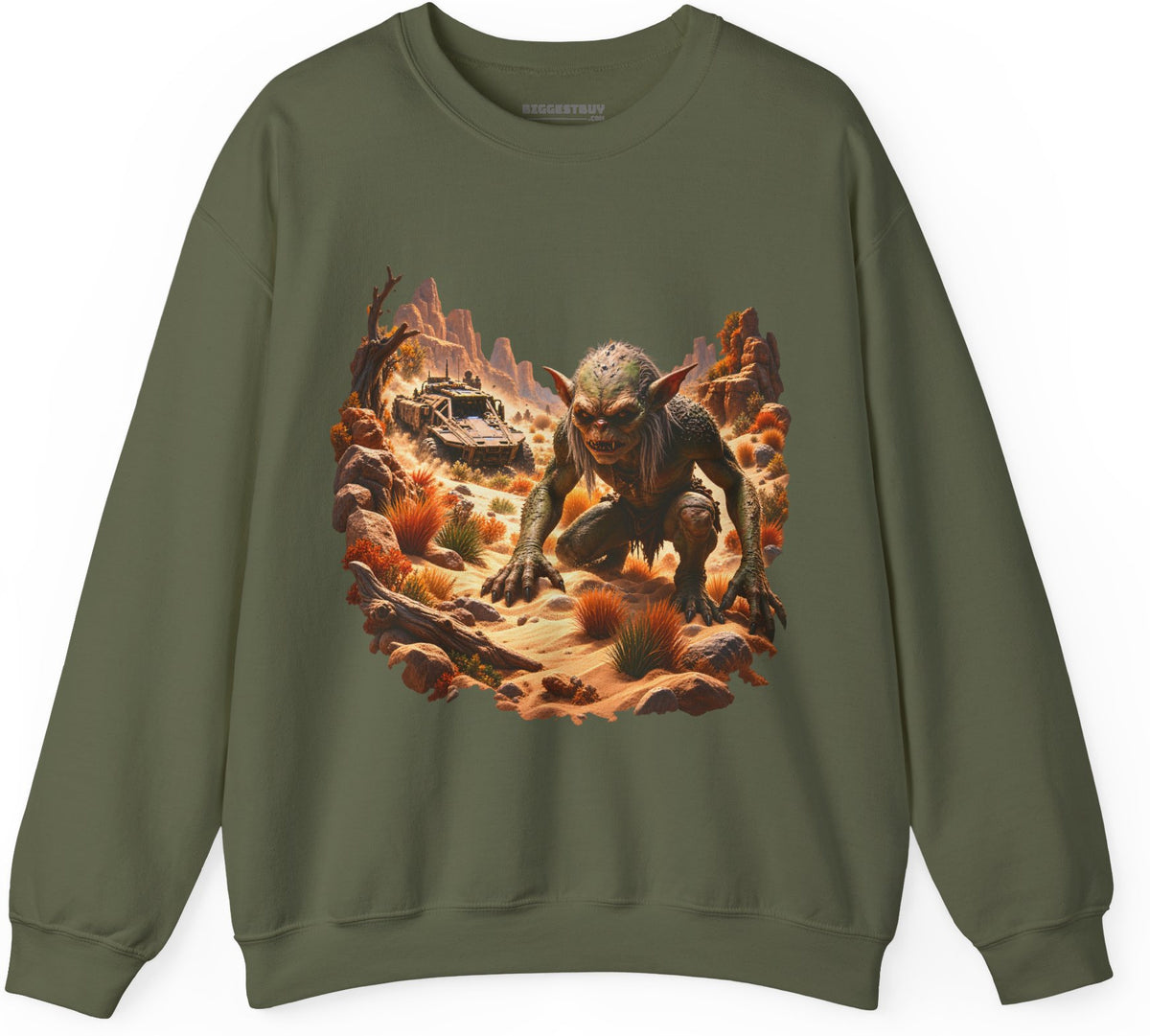 Desert Gargoyle - Crewneck Sweatshirt in Military Green, front view