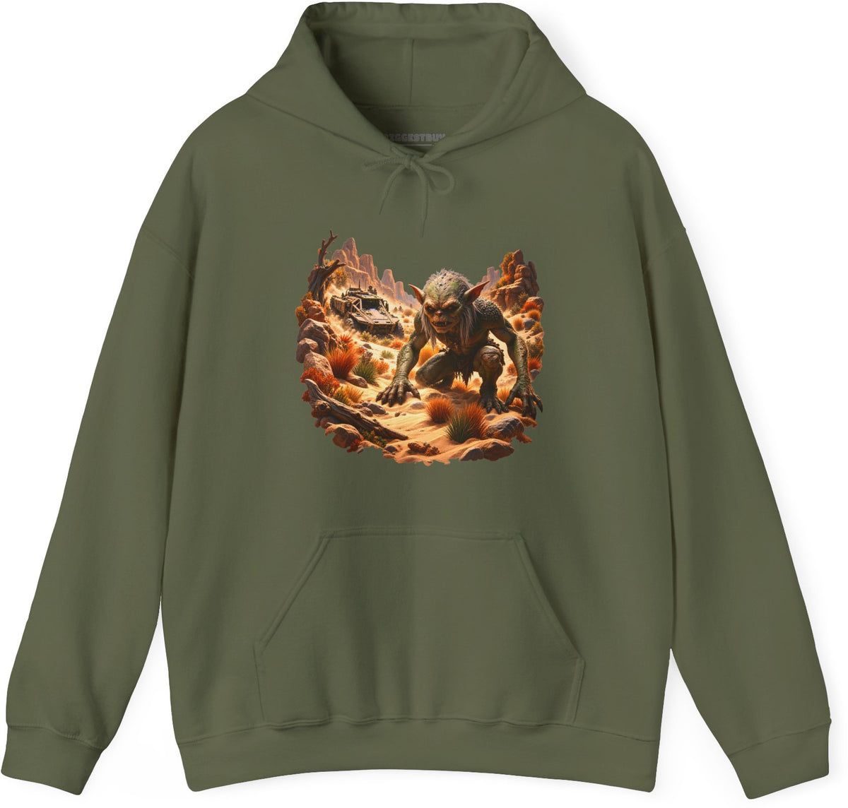 Desert Gargoyle - Pullover Hoodie in Military Green, front view