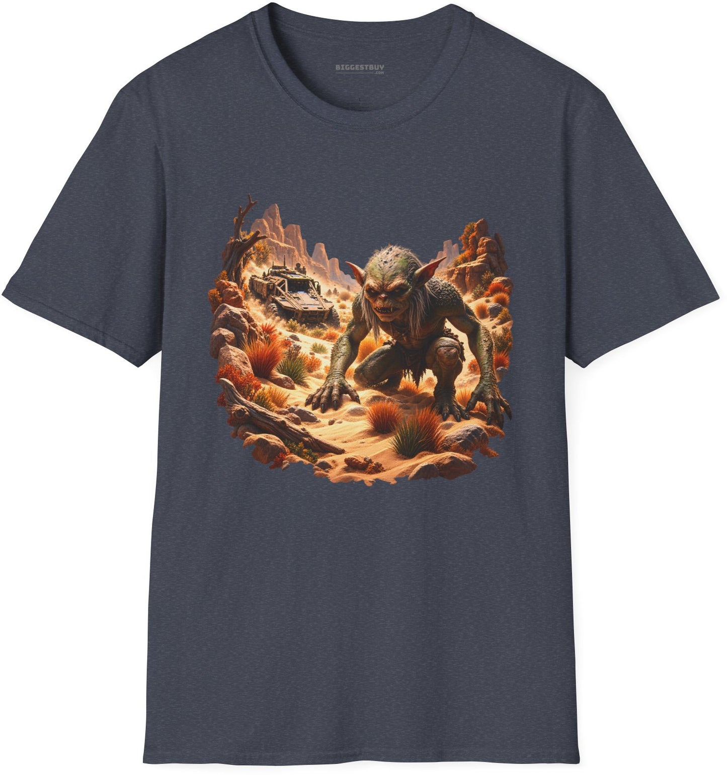 Desert Gargoyle - Softstyle T-Shirt in Heather Navy, front view