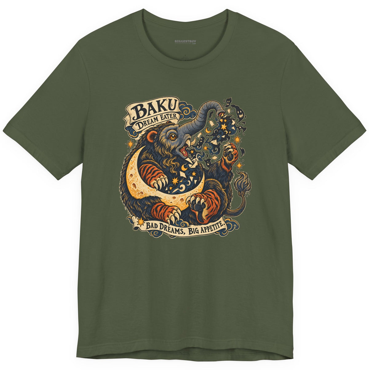 Dream Eater - Classic Jersey Tee in Military Green, front view