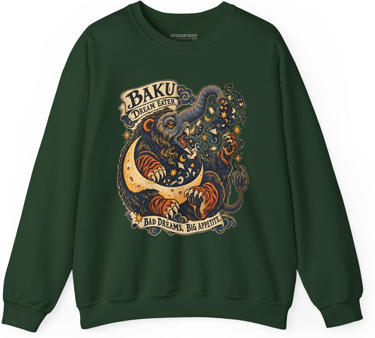 Dream Eater - Crewneck Sweatshirt in Forest Green, front view
