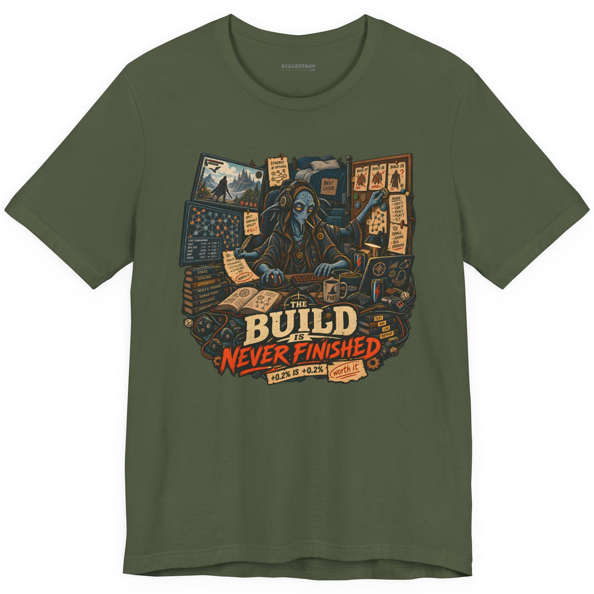 Endless Build - Classic Jersey Tee in Military Green, front view