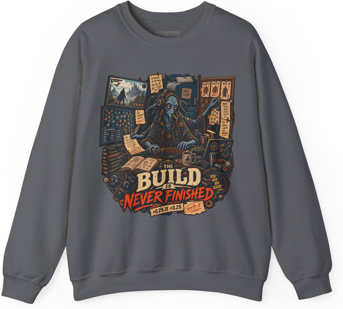 Endless Build - Crewneck Sweatshirt in Charcoal, front view