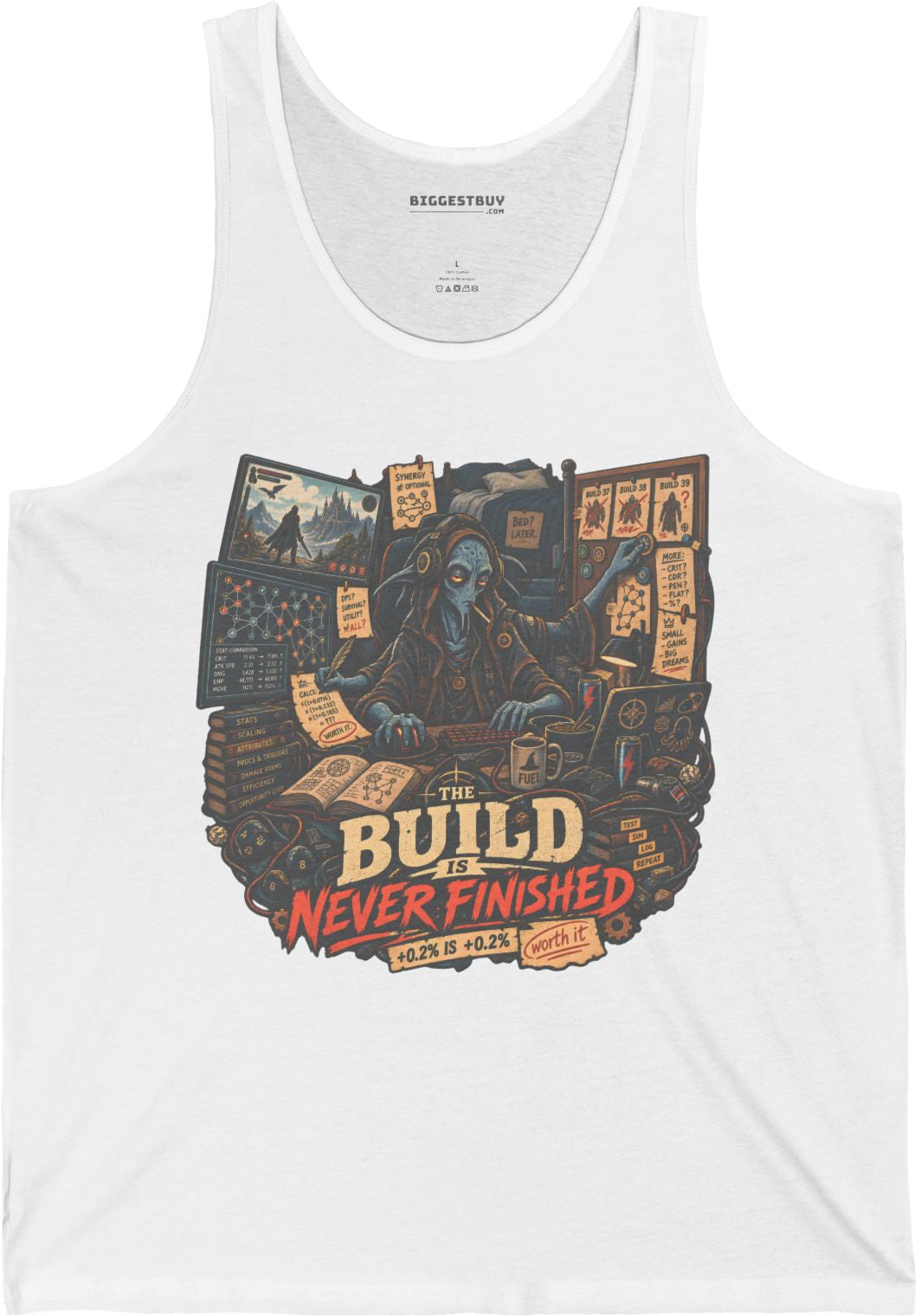 Endless Build - Jersey Tank Top in White, front view