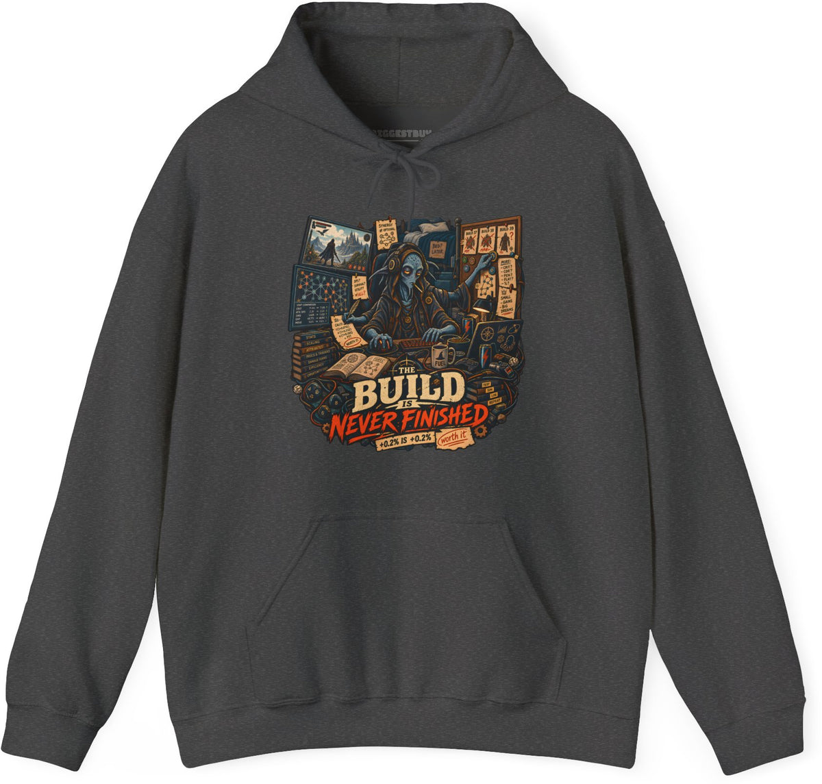 Endless Build - Pullover Hoodie in Dark Heather, front view