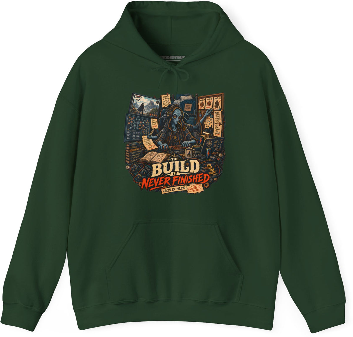 Endless Build - Pullover Hoodie in Forest Green, front view