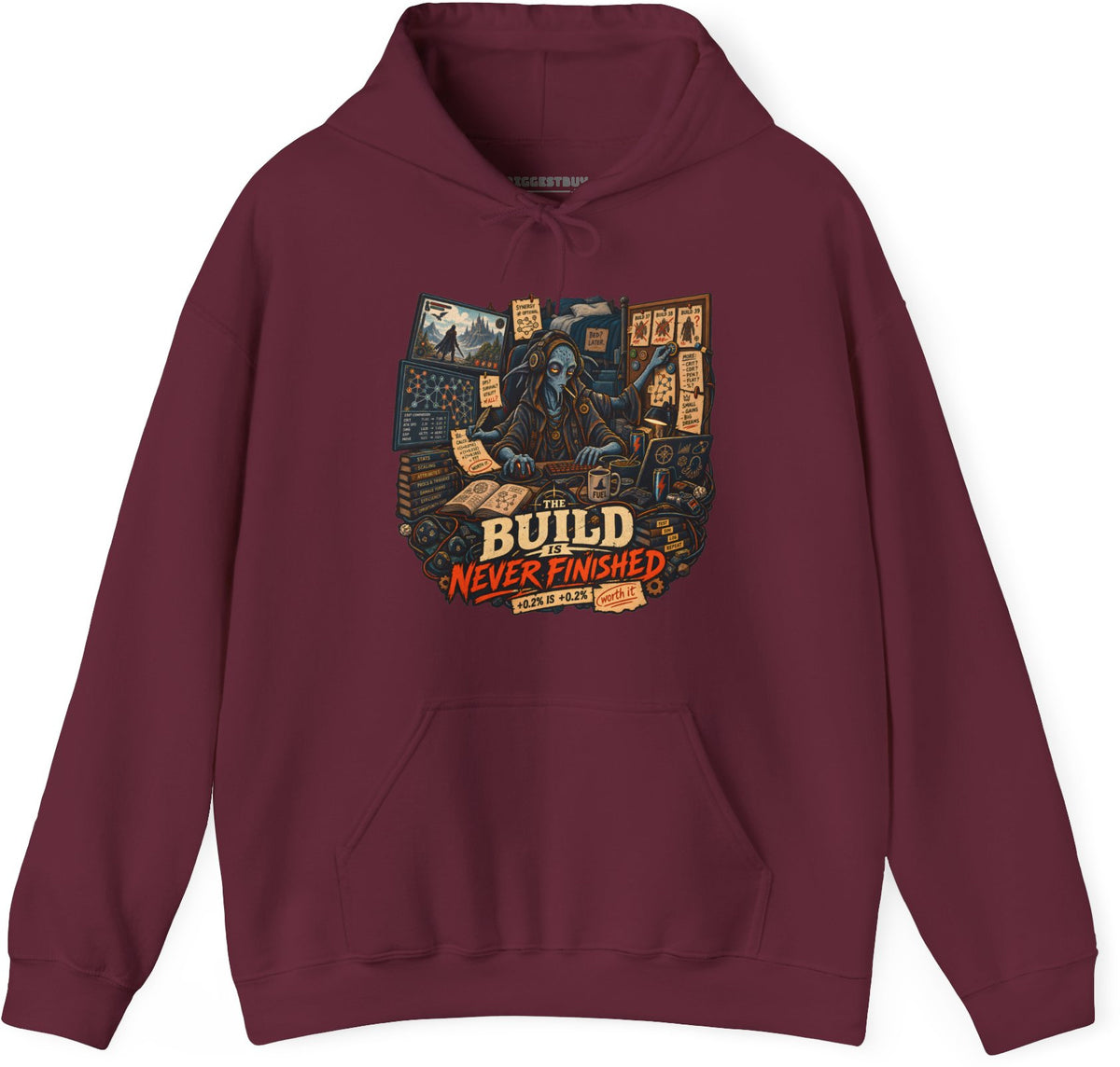 Endless Build - Pullover Hoodie in Maroon, front view