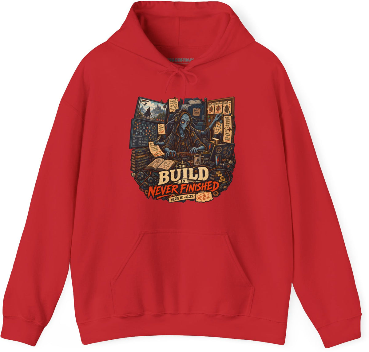Endless Build - Pullover Hoodie in Red, front view